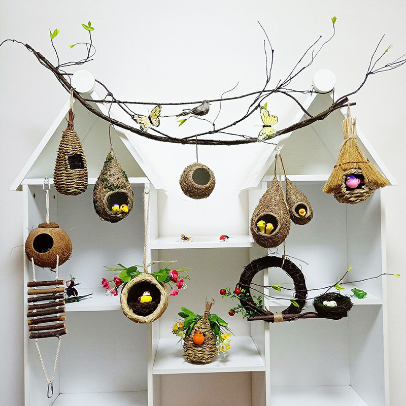 Bird's nest decoration simulation grass woven grass nest handmade outdoor small bird house outdoor pendant coconut shell bird's nest swallow's nest