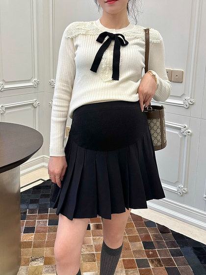 LeoMami Pregnant Women's Skirts Spring and Autumn Short Skirts Western Style Age-Reducing A-Line Pleated Skirts Belly-supporting Skirts Pants Trendy Mom