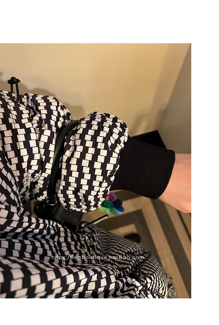 товар из китая leomami高端孕妇装冬季外套抽象黑白点中长款加厚保暖宽松羽绒服