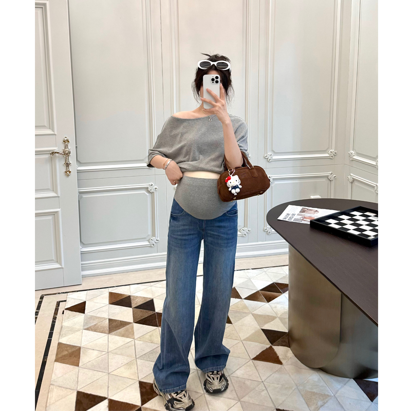 Leoｍami Maternity Pants Summer Style Outerwear Lycra Jeans Thin Loose Slimming Casual Floor-Length Wide-Leg Pants