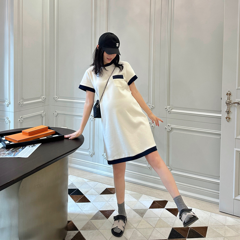 Leomami High-End Maternity Wear Summer French Style Dress Loose Fit Covers Belly Soft and Simple Color-Blocking T-Shirt Dress Leomami High-End Maternity Wear Summer French Style Dress Loose Fit Covers Belly Soft and Simple Color-Blocking T-Shirt Dress