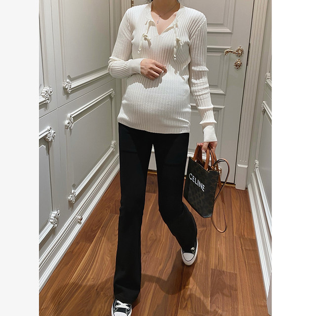 LeoMami maternity pants for spring and autumn, slim, fashionable, casual, drapey, micro-flared pants, slim and stylish tummy-supporting pants