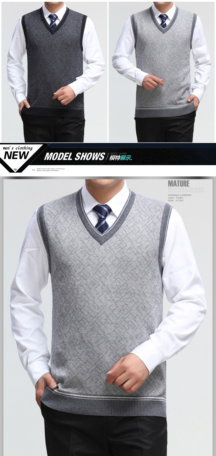 Mùa xuân và mùa thu trung niên nam len vest V-cổ đan dày vest vest vest trung niên áo len cha áo vest nam