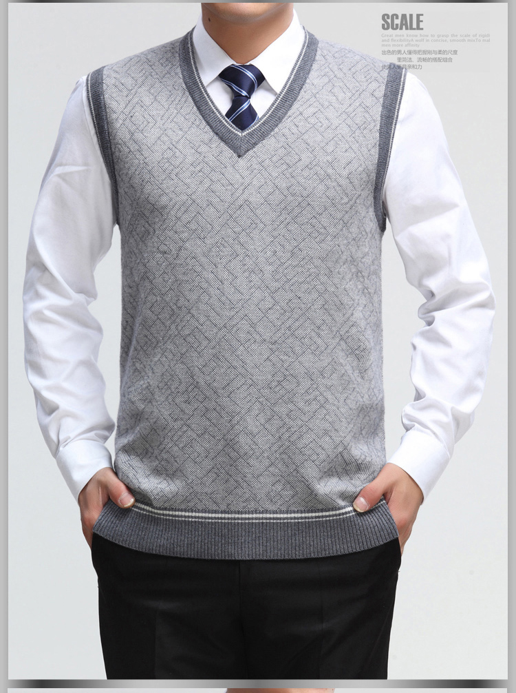 Mùa xuân và mùa thu trung niên nam len vest V-cổ đan dày vest vest vest trung niên áo len cha áo vest nam