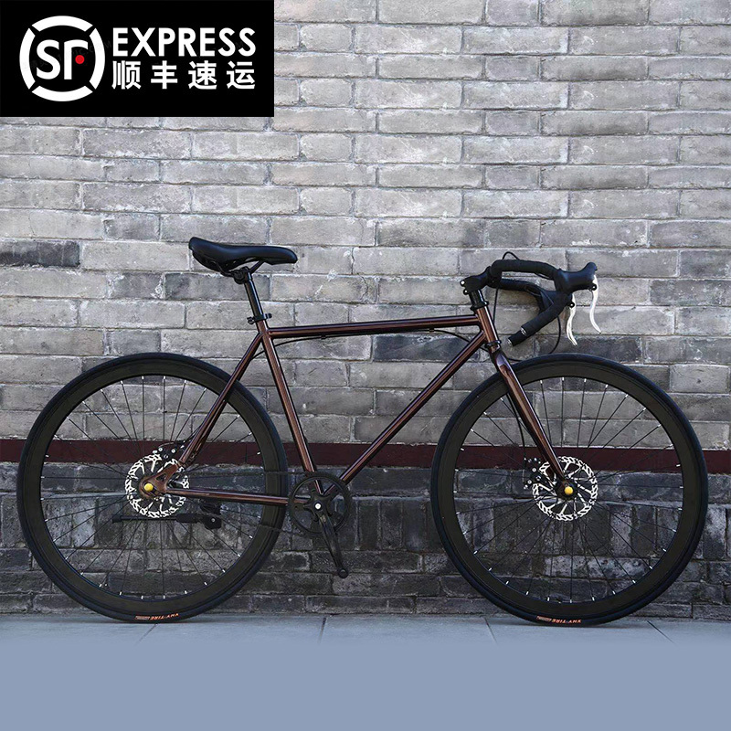 Fixed Gear Bicycle for Men, Road Racing Bike with Disc Brakes, Adult Student Women's Racing Bike, 24inch 26inch Fixed Gear Solid Tire Bicycle