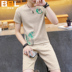 Trung Quốc gió mùa hè lanh bông thêu ngắn tay T-shirt bộ chao nam giải trí giới trẻ Trung Quốc Tang chiếc váy người đàn ông mới 