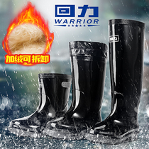 Pull back rain boots mens fleece rain boots waterproof mid-high overshoes rubber shoes non-slip thickened cotton boots wear-resistant water shoes men