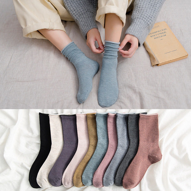 Bubble Socks Women's Autumn Winter Middle Stocking Day Series Fuku Color Sensonian Cotton Socks Long Barrel Calf Short Boots Socks
