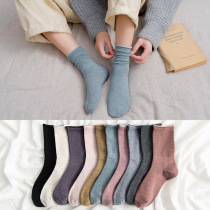 Pile of socks Womens autumn and winter tube socks Japanese retro color Sen cotton socks Long tube calf booties sock covers
