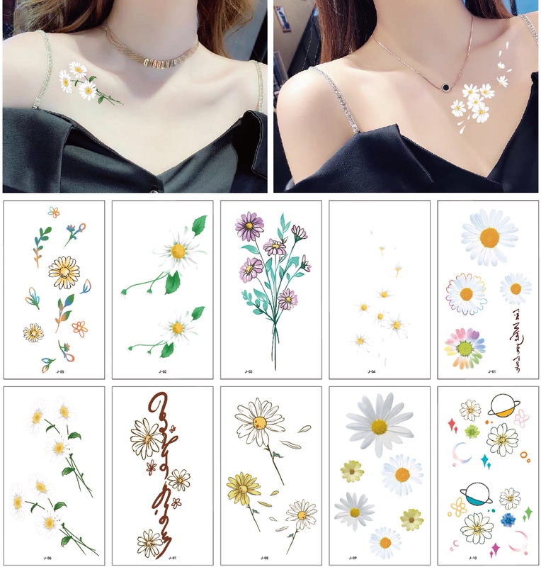 Creative Daisy Tattoo Stickers, Waterproof, Fresh Style, Collarbone and Arm Tattoo Stickers, Disposable Temporary Tattoos