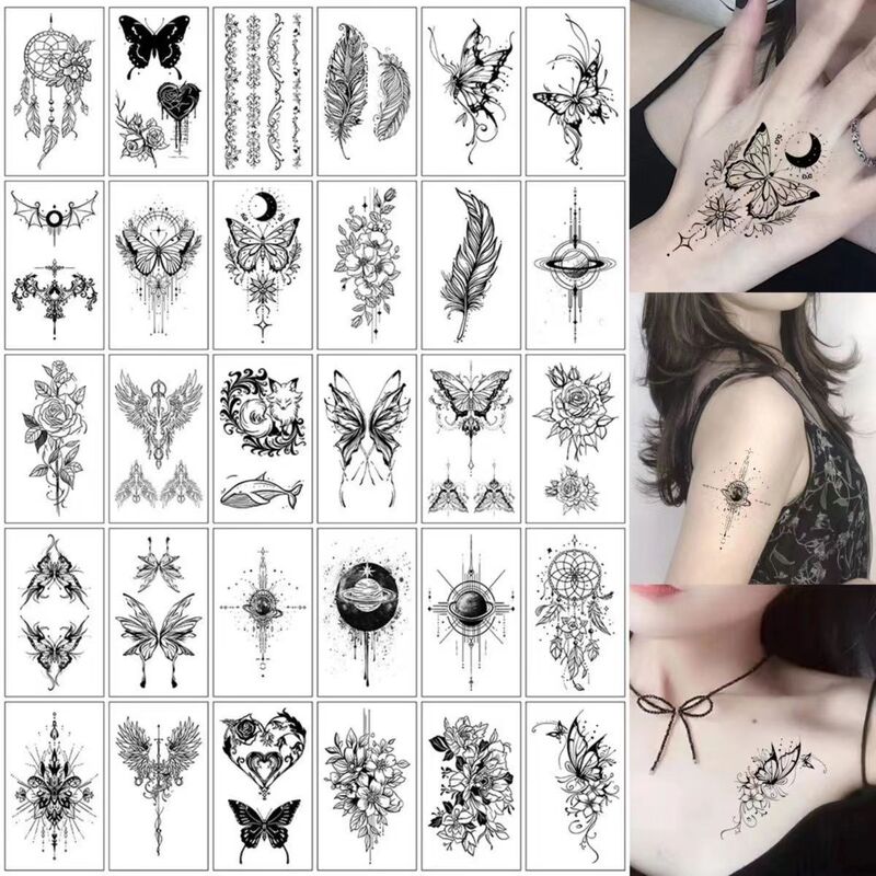 Dark Style Tattoo Stickers Butterfly Feather Fox Wings Tattoo Stickers High-End Realistic Collarbone Arm Sexy Stickers