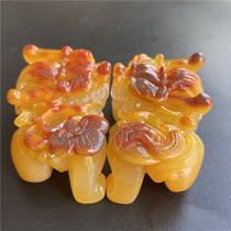 Yellow Dragon Jade Golden Sand Leopard a pair of dragon heads Leopard Leopard leopard for the head Yin and Yang Eye-footed Pendant Pendant