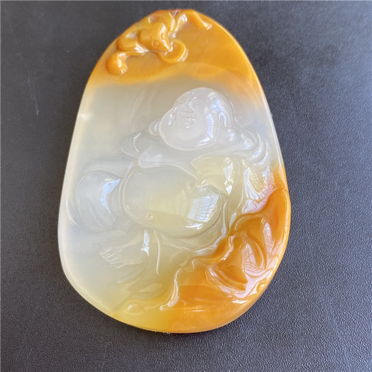 Yellow Dragon Jade Buddha Pendant Ice Species Yunnan Yellow Dragon Jade Big Belly Buddha Maitreya Buddha Standing Buddha Jade Pendant Women's