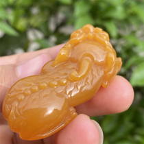 Natural Yellow Dragon Jade Pi Xiu Burmese Yellow Burmese Chicken Fat Yellow Overlord Yellow Jade Leather Pendant Pendant with Certificate