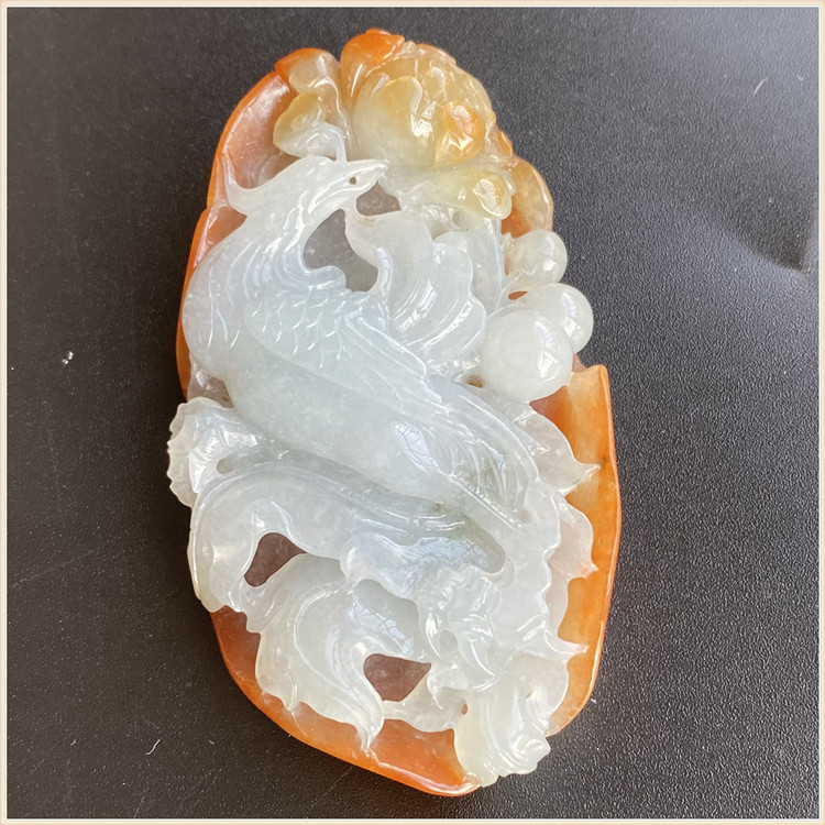 Myanmar emerald red emerald phoenix peony pendant pendant ice seed jade stone ware Phoenix One-figure-fit certificate