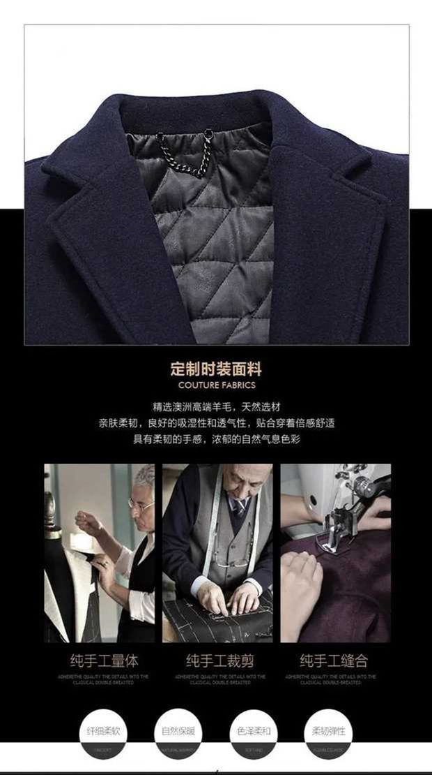 Yalu áo khoác cashmere mới cho nam dài cộng với cotton phù hợp với áo gió cổ áo mùa đông thanh niên nam len len áo ấm nam