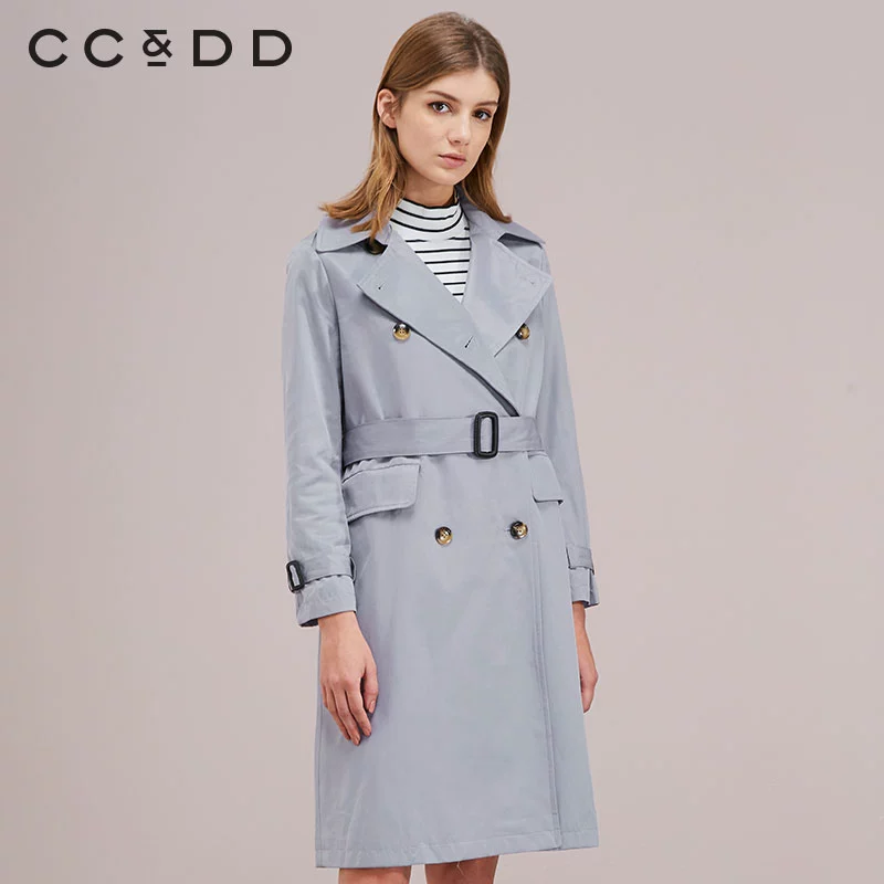 Áo khoác dài tay CC & DD màu trung tính dài tay màu đen đi lại mùa xuân Hàn Quốc áo gió nữ C191FY073205 - Trench Coat