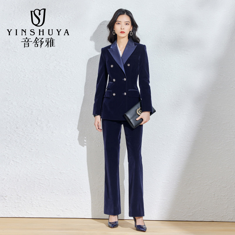 Suit suit women's autumn and winter high-end professional formal wear fashion temperament gold velvet suit Western style commuter work clothes