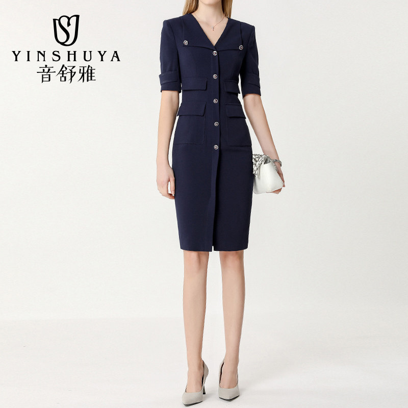 Career suit female summer wearing temperament OL 5-point sleeve dress fashion interview business dress
