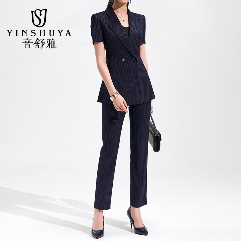 Striped workwear Women's professional temperament summer suit suit fashion professional wear white-collar work dress business ol