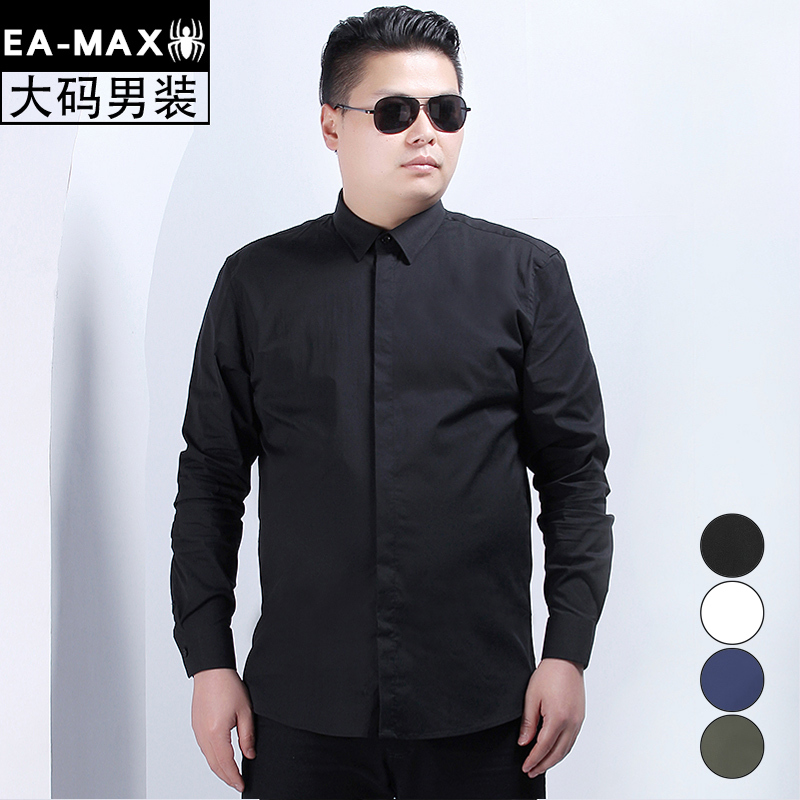 Plus Size Men's Clothing Spring and Summer Cotton Spandex Fat Men's Extra Large Size Men's Long-Sleeved Shirt with Hidden Placket C73