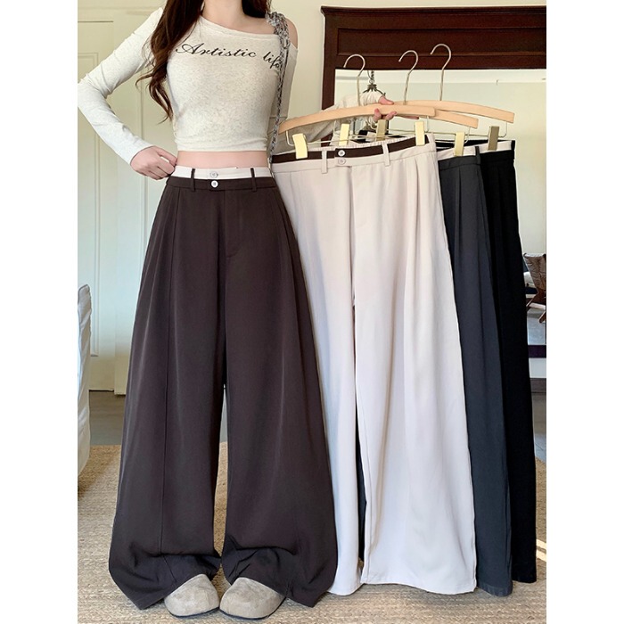 Xiaoji's Plus-Size Women's Clothing, New Autumn High-Waisted Color-Block Loose Slimming Casual Pants, Wide-Leg Long Pants for Plus-Size Women with Drape Effect Xiaoji's Plus-Size Women's Clothing, New Autumn High-Waisted Color-Block Loose Slimming Casual Pants, Wide-Leg Long Pants for Plus-Size Women with Drape Effect
