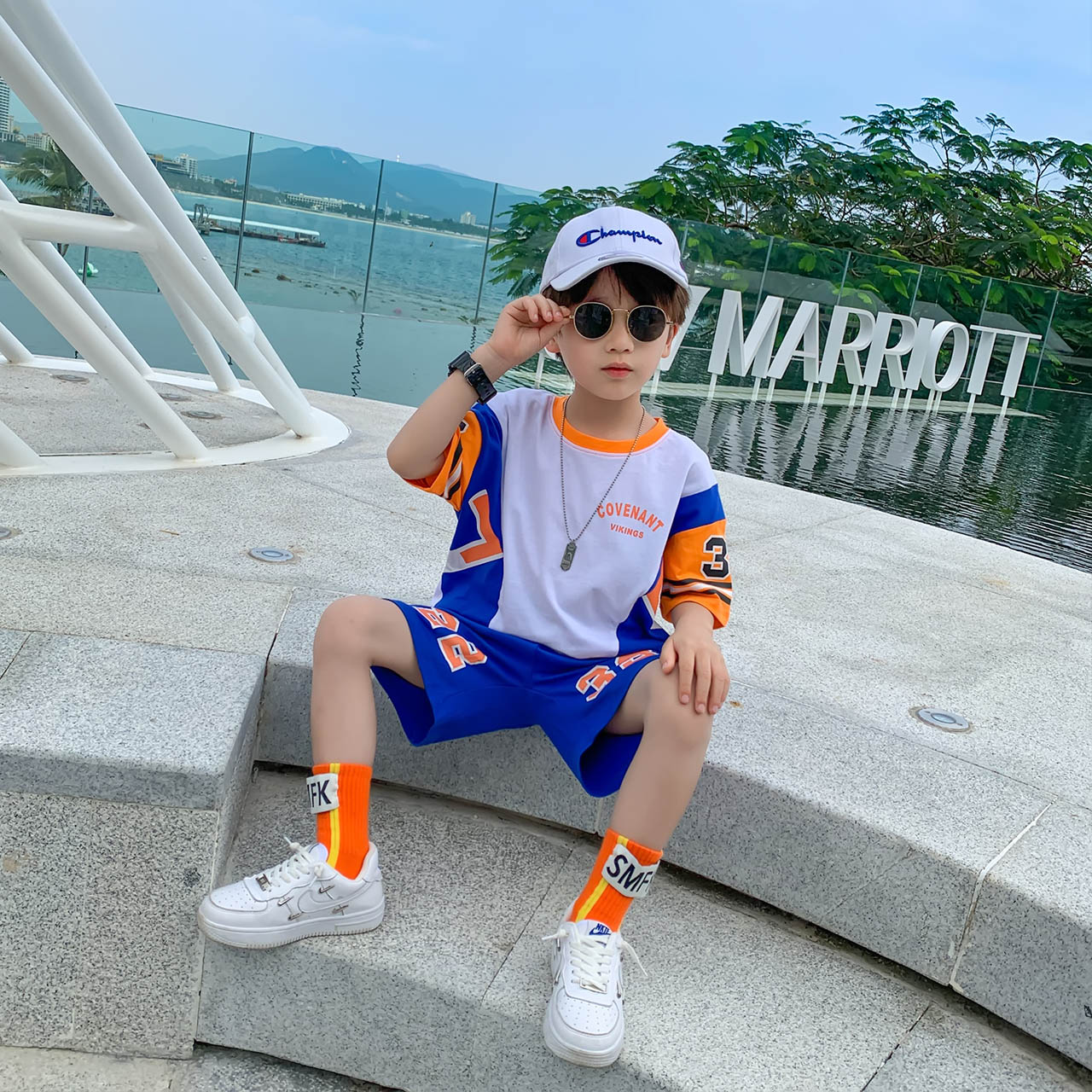 BlueZuo Xi Boy summer wear suit children summer motion boy Basketball clothes handsome pure cotton Zhongda Tong 2021 new pattern