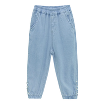 Zuoxi childrens clothing girls pants summer thin 2024 new summer style childrens Tencel jeans anti-mosquito pants summer wear