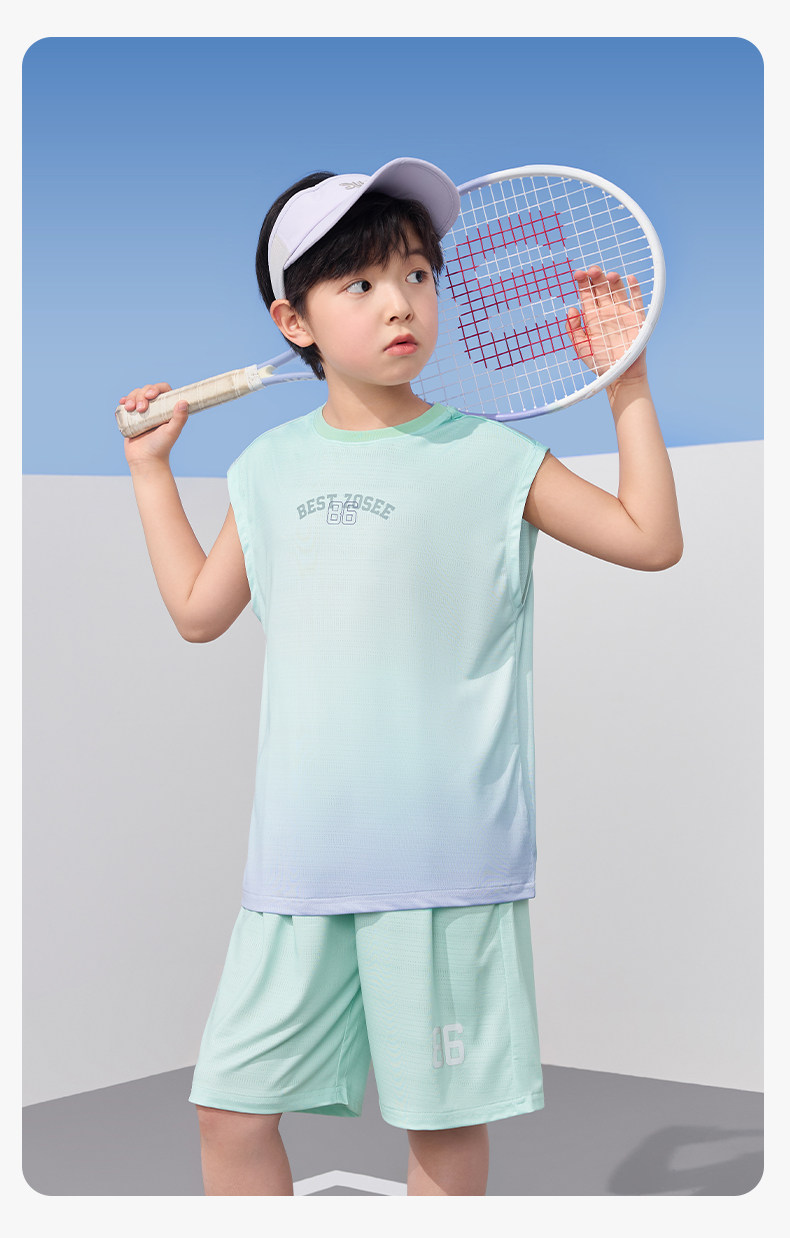 左西童装男童速干套装儿童运动背心短裤两件套网眼夏装2026新款潮 — 46