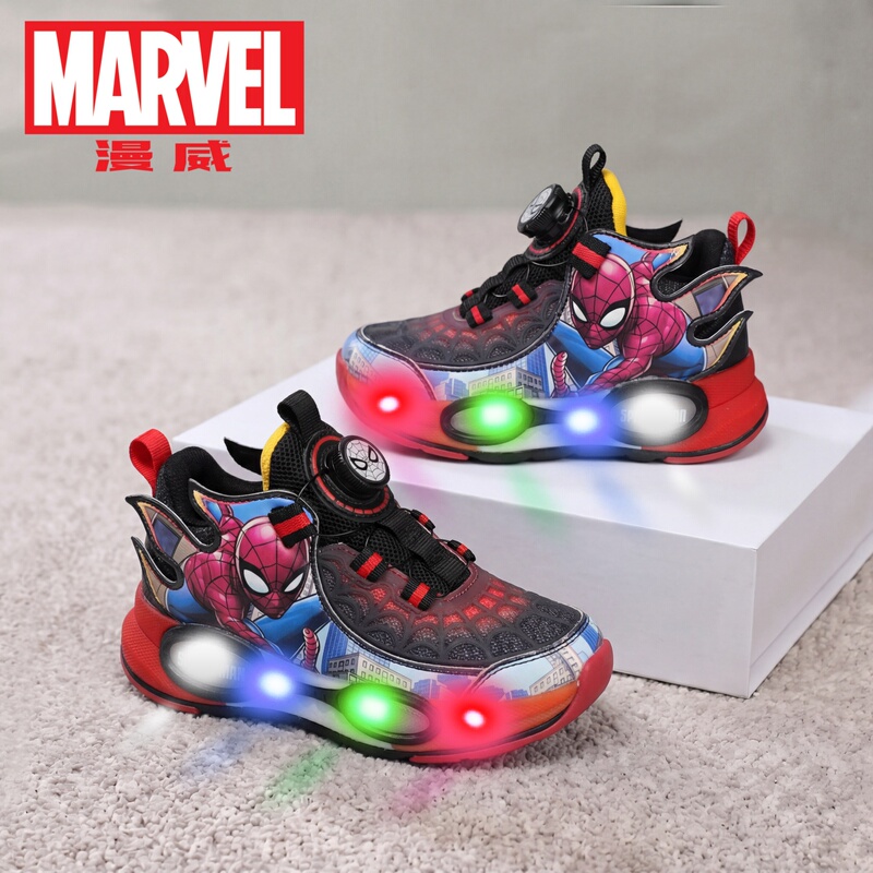 Disney Marvel Children's Shoes Spider-Man Boys' Shoes Breathable Mesh Children's Sports Shoes for Small and Medium-Sized Children with Flashing Lights