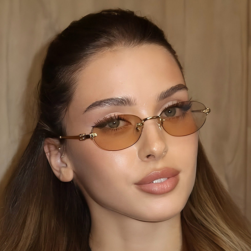Summer frameless oval personalized sunglasses, cross-border Instagram influencers from Europe and America, sunscreen sunglasses, high-end sunglasses
