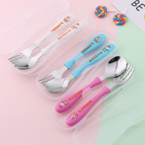 304 stainless steel childrens portable tableware cartoon spoon fork auxiliary food set Baby learn to eat training spoon