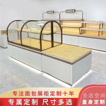 Bakery bread display cabinet new titanium-plated curved mid-island pastry cake shop multi-layer bread rack solid wood commercial