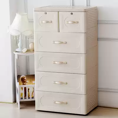 Thickened European-style drawer storage cabinet 5-layer baby wardrobe Baby plastic storage cabinet Children's finishing box five buckets