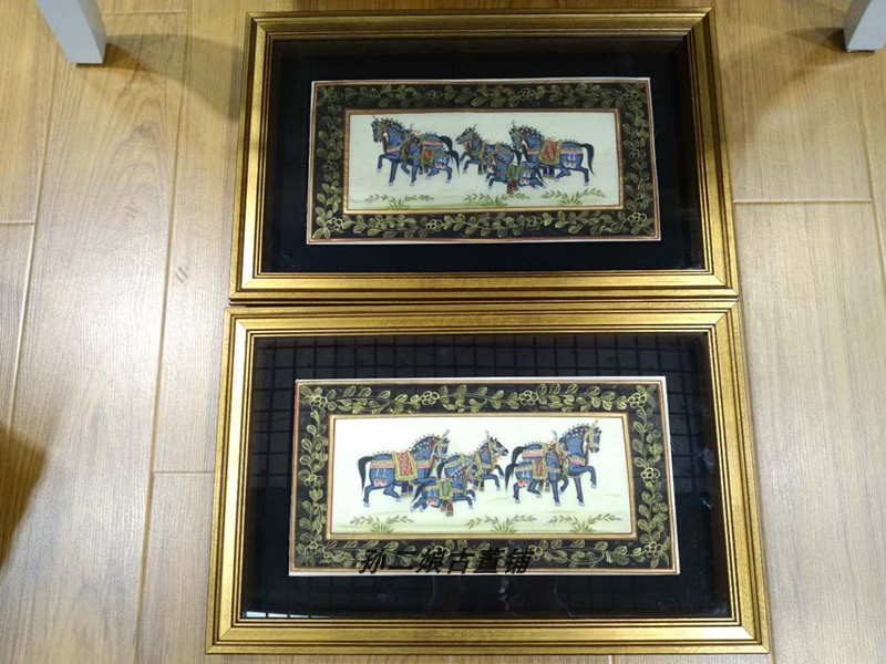 Western collections British antique silk painting Jun Matu pair (2 lots) Redress framed 1930 boutique