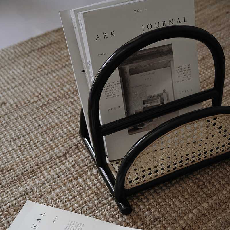 INS Nordic Wind Rattan Chronograph Shelf Magazine Rack Living-room Pendulum containing floor book shelf shooting props