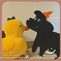 Korean ins cute plush toy baby sleeping pillow black dog doll doll childrens birthday gift