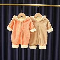 Baby autumn winter clothing foreign gas plus suede jacket male and female baby zipped one-piece clothes thickened outside wearing newborn khalawinter