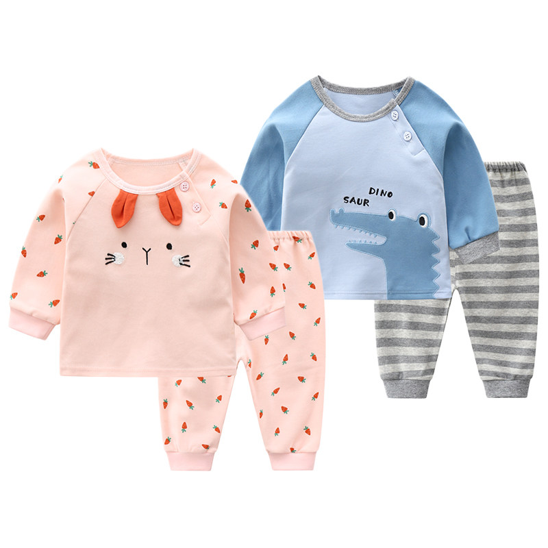 Baby spring and autumn suit Two style pure cotton two-piece sets baby long sleeve long pants khala-clad bottom thin newborn pajamas