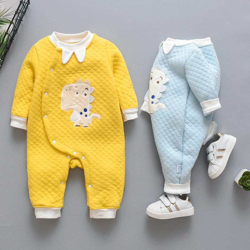 Baby warm even in spring and autumn raw thin cotton baby plus cotton khaclothes newborn clothes spring clip cotton climbing clothes