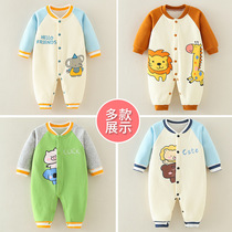 Baby Thin Suede One-piece Clothes Cute Out Warm Clothes Newborn Baby Autumn Winter Clothes Acrossed With Velvet Khaclothes Climbing Clothes