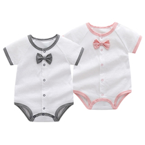 Baby shirt summer cotton Triangle shirt baby bow tie jumpsuit short sleeve 100 days climbing suit cute summer clothes