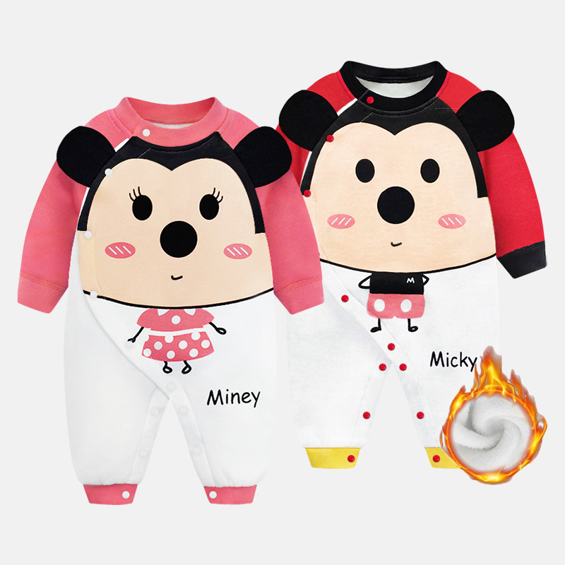 Baby autumn and winter clothes plus velvet warm jumpsuit Men and women baby Hayi climbing clothes Pajamas home clothes Newborn clothes