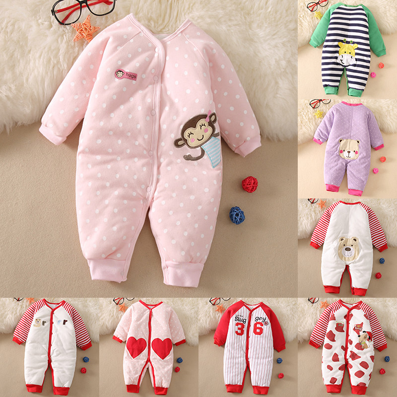 Baby padded jumpsuit Autumn and winter thickened newborn female baby clothes Early spring Haiyi newborn full moon clothes cotton clothes