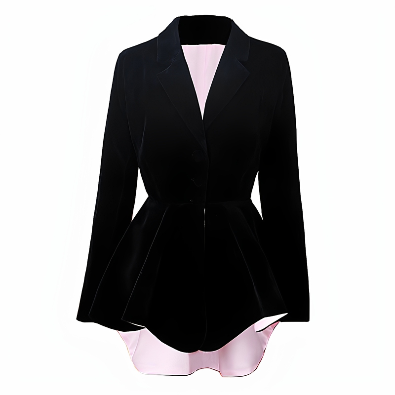 Retro Elegant Black Long-Sleeved Velvet Suit Top with Small Fragrant Style Skirt Jacket for Women Winter Lady Tuxedo