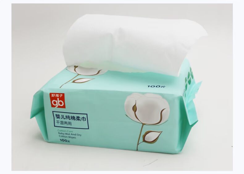Khăn bông trẻ em Gb tốt cho bé Khăn ướt và khô để tăng độ dày 100 lần bơm * 12 túi khăn không ướt khăn giấy