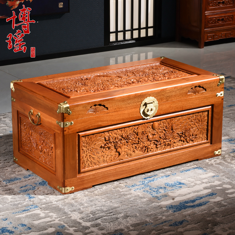 Bo Yao full camphor wood box word book box Clothes box Solid wood box Wedding box Flower rich storage storage box