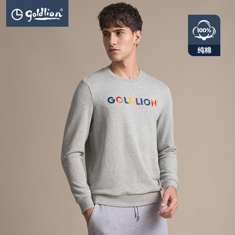 Kinli to spring and fall for men's pure cotton breathable tide logo logo embroidered round collar T-shirt long sleeve sweatshirt