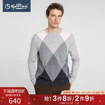 Jinlili mens autumn wool blend warm geometric color block stitching round neck warm and comfortable sweater Hui]