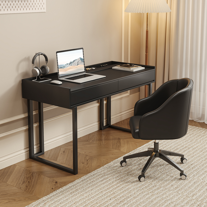 Minimalist Black Desk Workstation for Home Bedroom, 110 Narrow Small Apartment High-End Office Computer Desk with Cable Hole Minimalist Black Desk Workstation for Home Bedroom, 110 Narrow Small Apartment High-End Office Computer Desk with Cable Hole